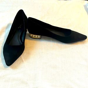 Black pearled heel flats
